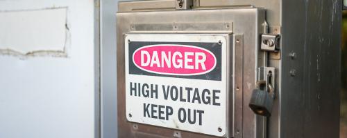 High-voltage danger sign for electrical cabinet